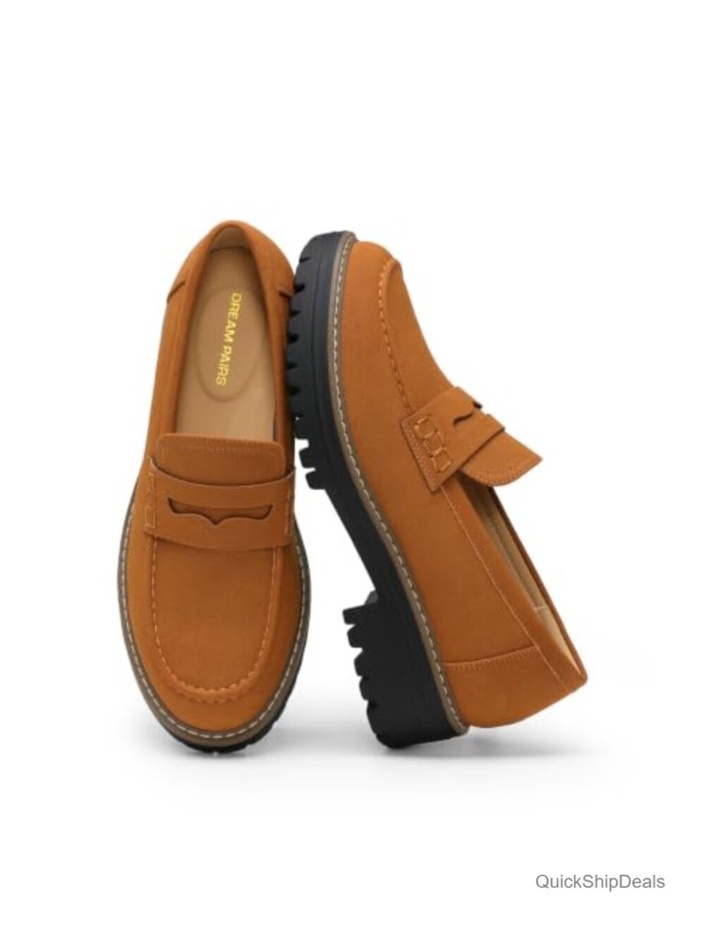 Chunky Platform Loafers Slip-On Microsuede Work Shoes Cushioned Non-Slip